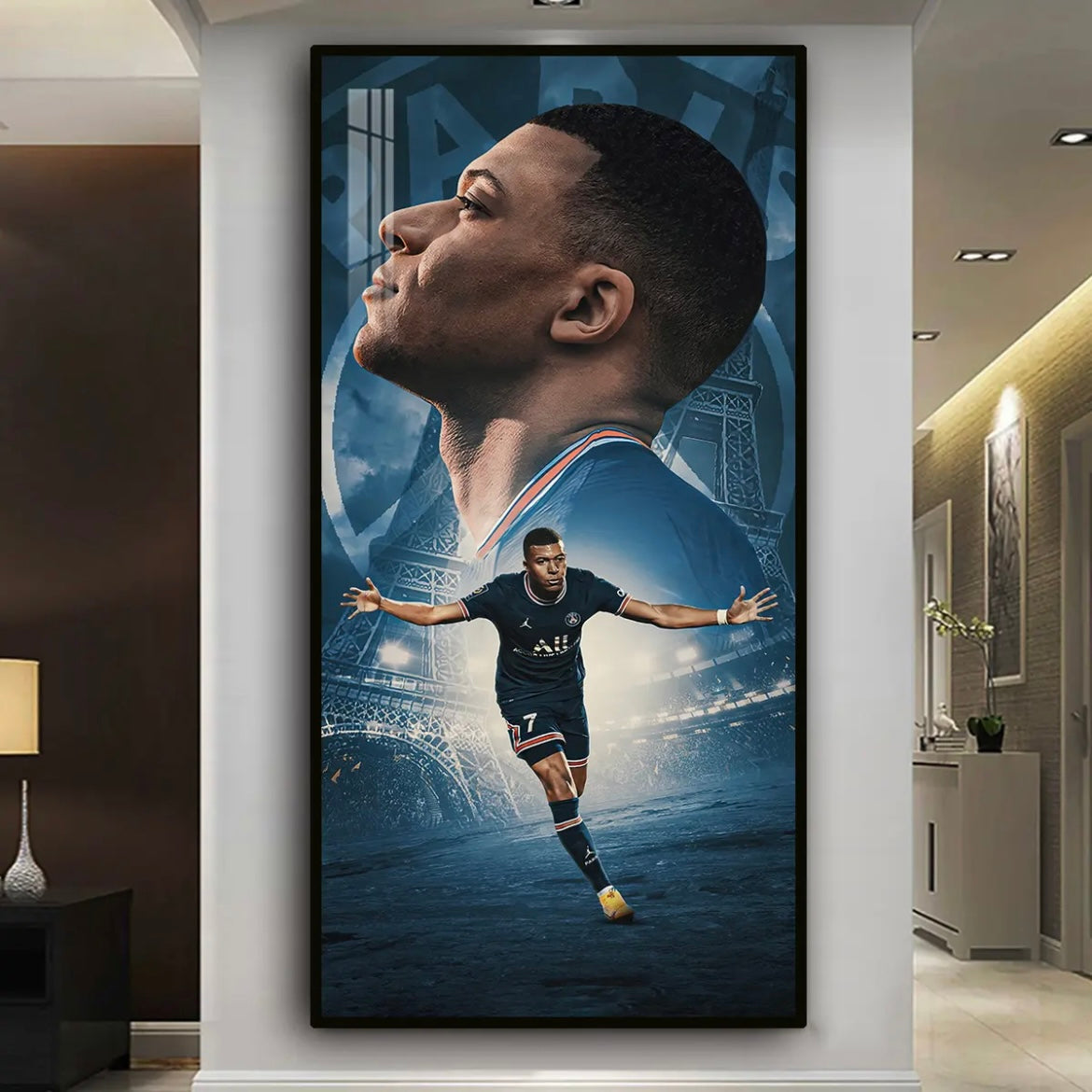 Kylian Mbappé - Vertical 1:2 WallArt - Crystal Porcelain Painting - Aluminum Frame