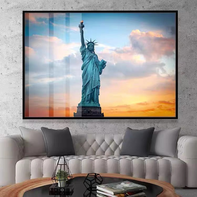 Statue Of Liberty 🗽 Horizontal 3:2 WallArt - Crystal Porcelain Painting - Aluminum Frame