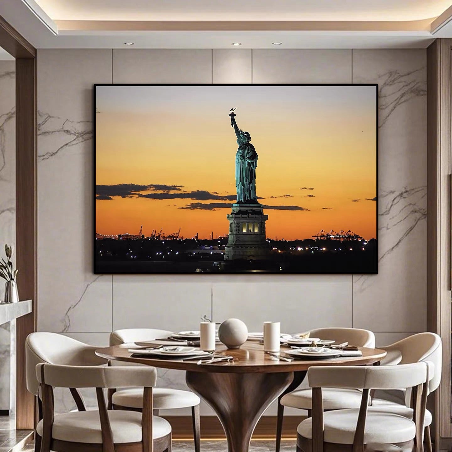 Statue Of Liberty 🗽 Horizontal 3:2 WallArt - Crystal Porcelain Painting - Aluminum Frame