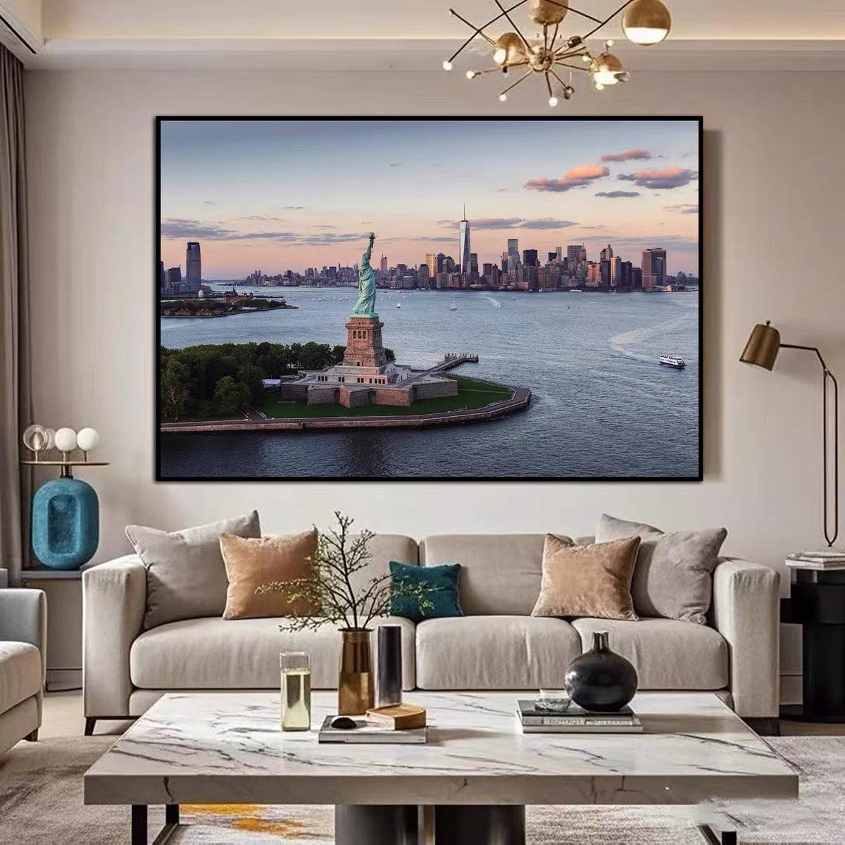 Statue Of Liberty 🗽 Horizontal 3:2 WallArt - Crystal Porcelain Painting - Aluminum Frame
