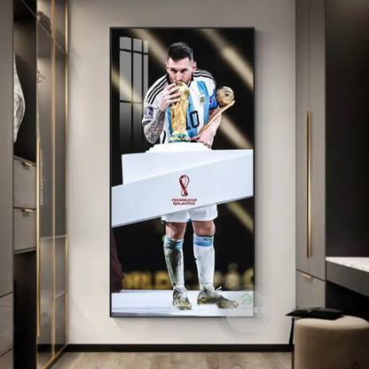 Lionel Messi 2022 World Cup - Vertical 1:2 WallArt - Crystal Porcelain Painting - Aluminum Frame