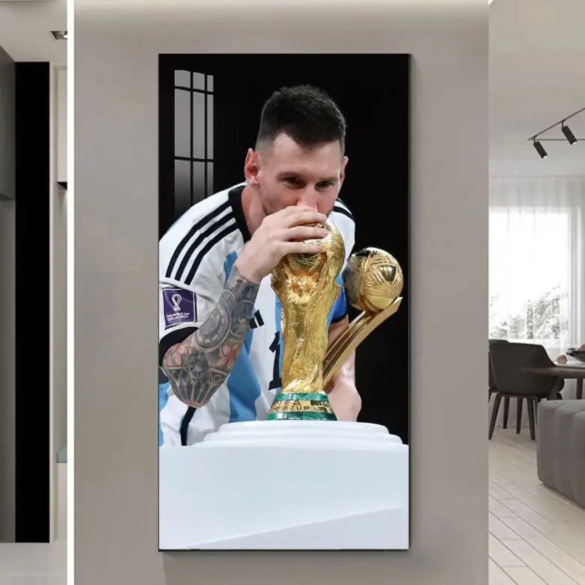 Lionel Messi 2022 World Cup - Vertical 1:2 WallArt - Crystal Porcelain Painting - Aluminum Frame