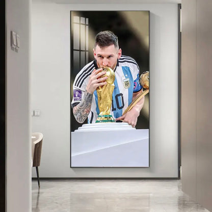 Lionel Messi 2022 World Cup - Vertical 1:2 WallArt - Crystal Porcelain Painting - Aluminum Frame