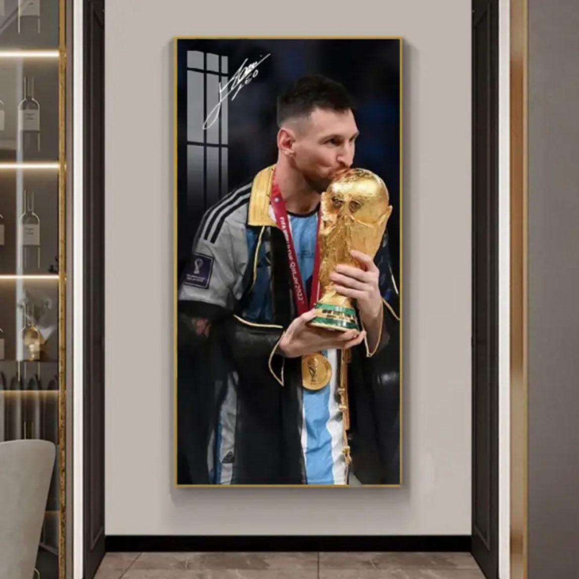 Lionel Messi 2022 World Cup - Vertical 1:2 WallArt - Crystal Porcelain Painting - Aluminum Frame