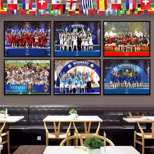 Real Madrid, Barcelona, Manchester United, Liverpool - Champions League WallArt