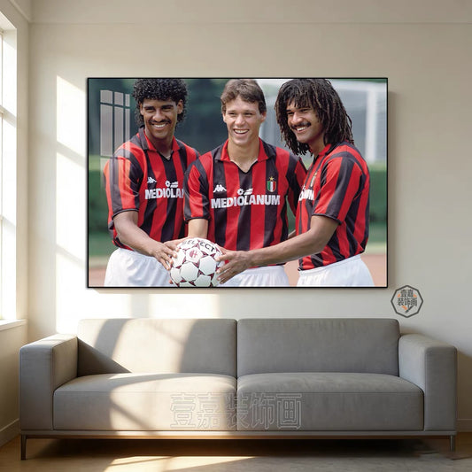 AC Milan Dutch Trio Wall Art Rijkaard, Van Basten & Gullit Soccer Club Decor