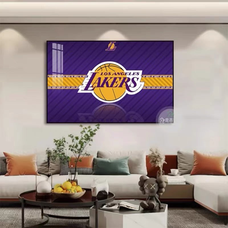 Lakers Warriors Bulls Rockets Cavaliers Heat Clippers Basketball Team Logo Wall Art Living Room Background Decor