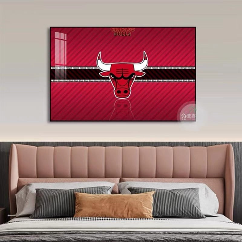 Lakers Warriors Bulls Rockets Cavaliers Heat Clippers Basketball Team Logo Wall Art Living Room Background Decor