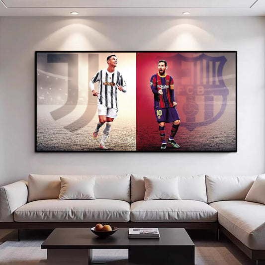 Lionel Messi & Cristiano Ronaldo Legendary GOAT Duo Football Wall Art Home Decor
