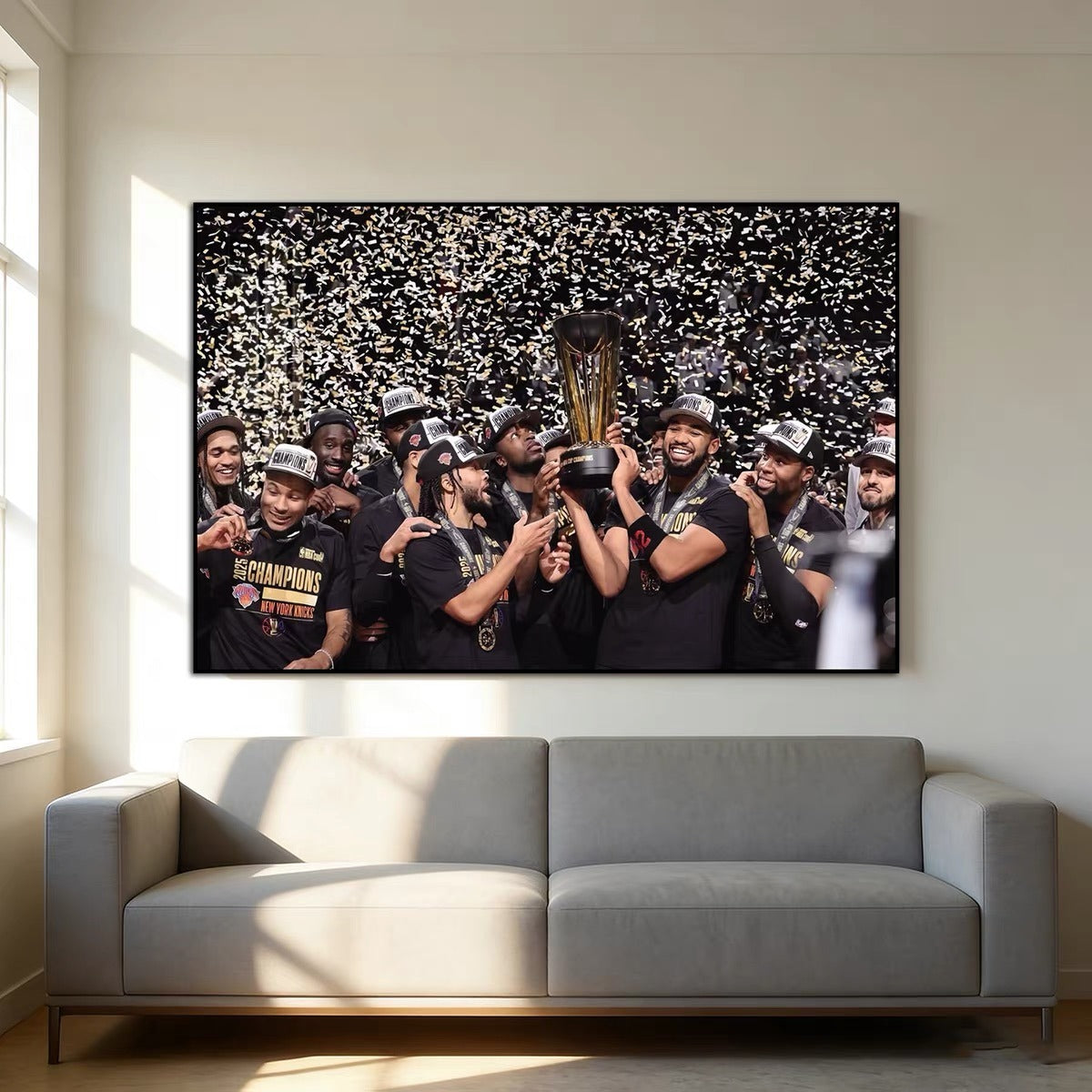 New York Knicks 2025 NBA Cup Champions Poster – Championship Team Celebration Basketball Wall Art