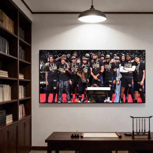 New York Knicks Champions Team Photo Poster – NBA Championship Celebration Basketball Wall Art