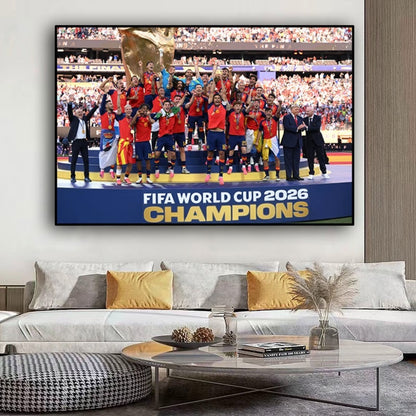Spain 2026 World Cup Champions Poster – Rodri & Lamine Yamal Football Team Celebration Wall Art