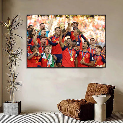 Spain 2026 World Cup Champions Poster – Rodri & Lamine Yamal Football Team Celebration Wall Art