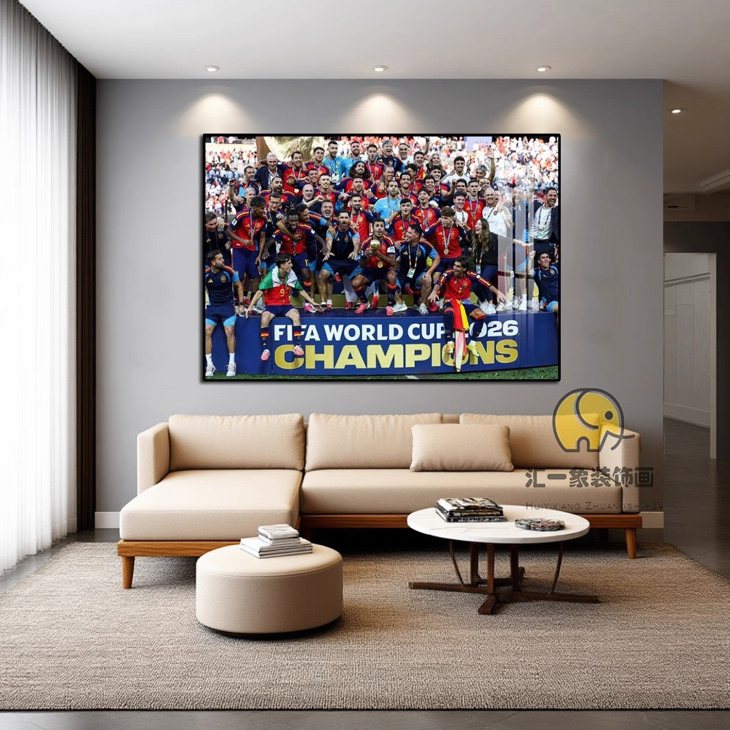 Spain 2026 World Cup Champions Poster – Rodri & Lamine Yamal Football Team Celebration Wall Art