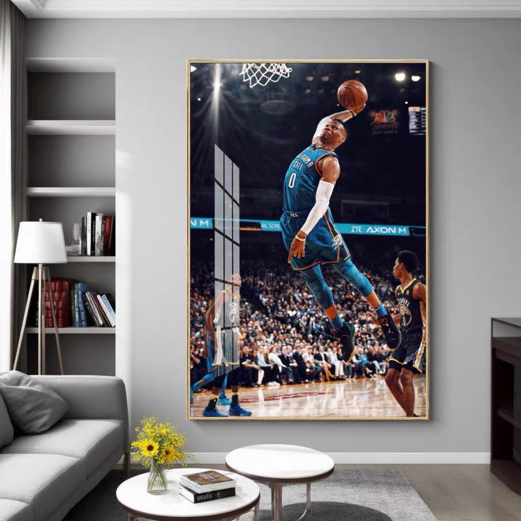 Russell Westbrook Dunk Poster – NBA Basketball Star Wall Art for Living Room & Boys’ Bedroom