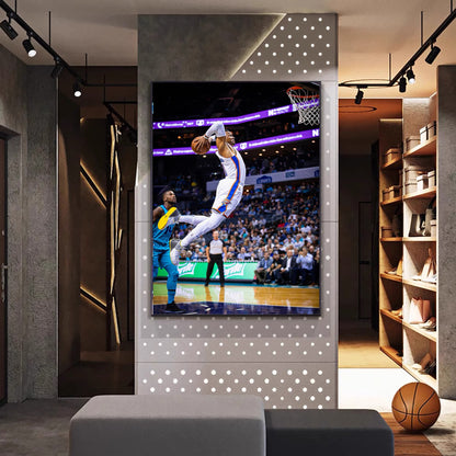 Russell Westbrook Dunk Poster – NBA Basketball Star Wall Art for Living Room & Boys’ Bedroom