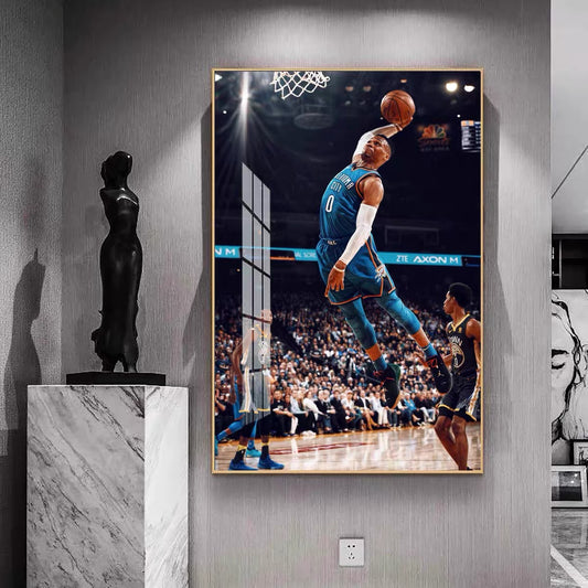 Russell Westbrook Dunk Poster – NBA Basketball Star Wall Art for Living Room & Boys’ Bedroom