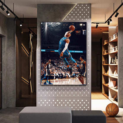 Russell Westbrook Dunk Poster – NBA Basketball Star Wall Art for Living Room & Boys’ Bedroom