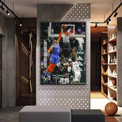 Russell Westbrook Dunk Poster – NBA Basketball Star Wall Art for Living Room & Boys’ Bedroom
