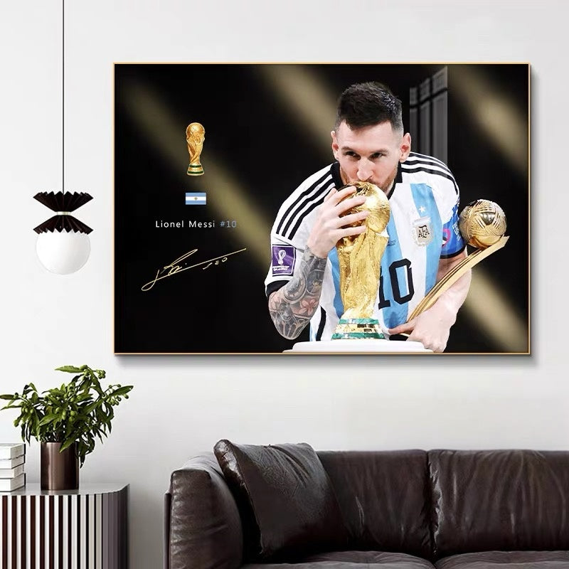 Lionel Messi Argentina 2022 FIFA World Cup Champions Poster – Trophy Celebration Football Wall Art